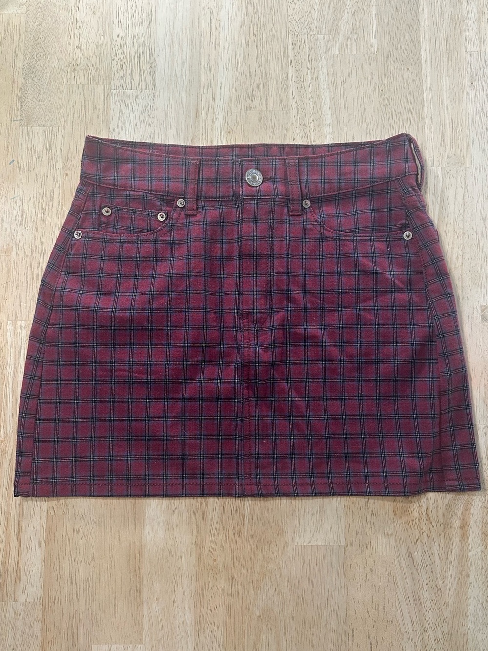 American Eagle Outfitters Red and Black Plaid Mini Skirt